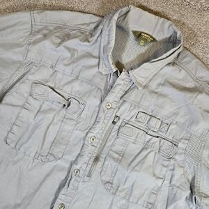 GANDER Mountain Mens Long Sleeve Gray Vented Button‎ Up Hiking Fishing 2XL